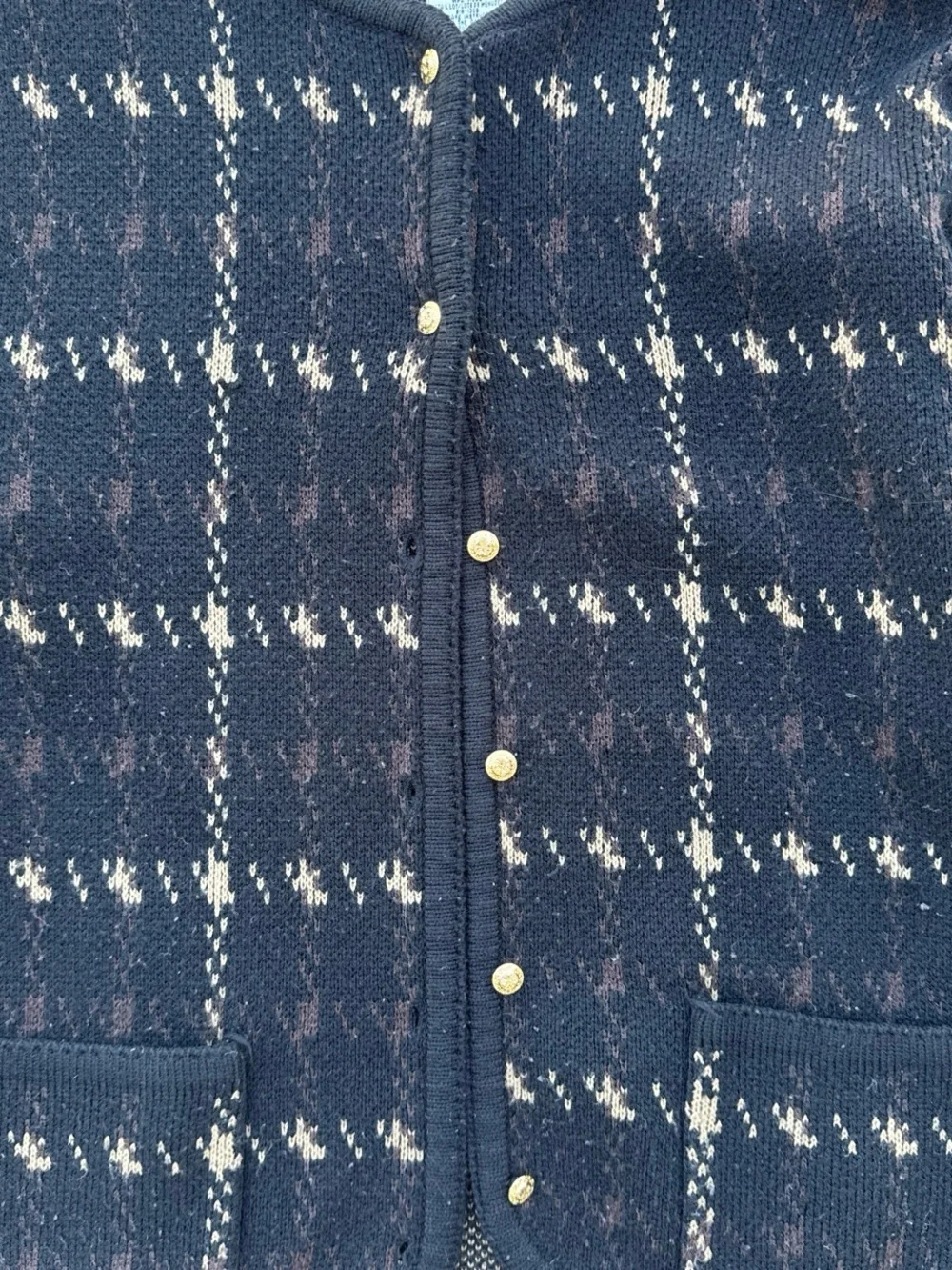 Liz Baker Black Plaid Cardigan with Tan Accents